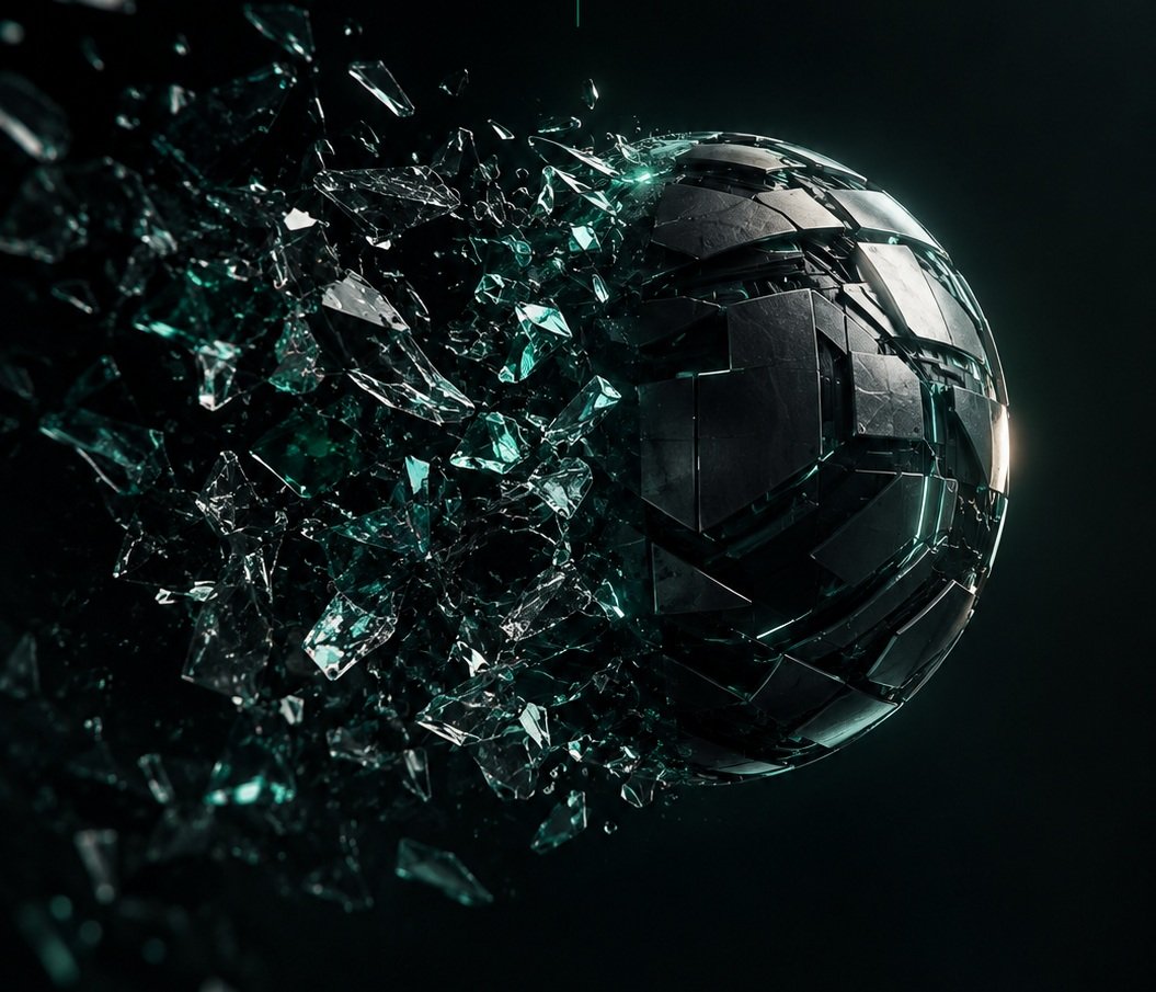 Esfera escura se formando a partir de fragmentos de vidro